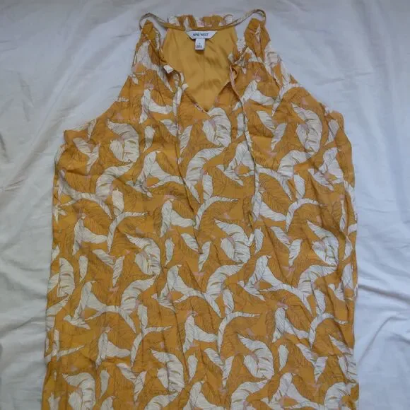 Nine West Textured Tiered Dress Sleeveless Yellow Summer Lined Womens Large - Picture 3 of 14